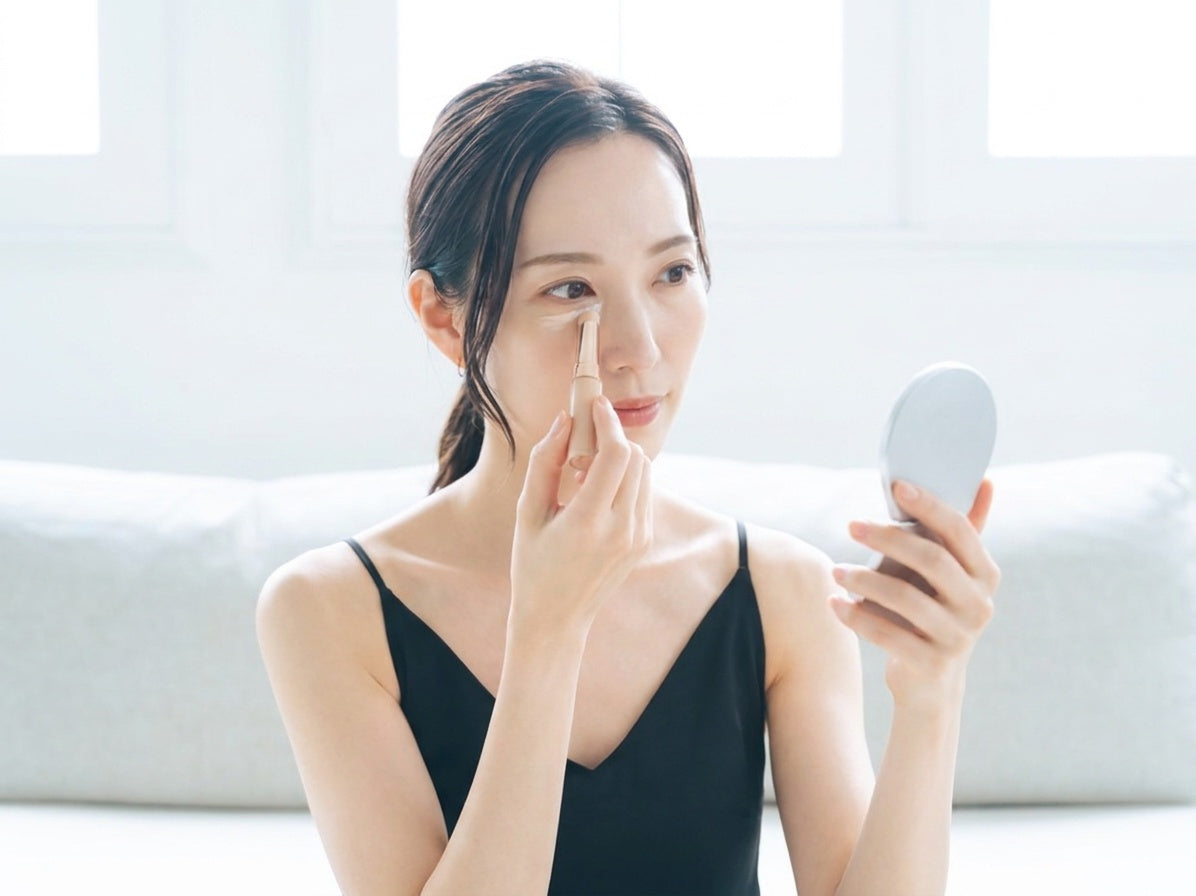 コンシーラーを塗る女性